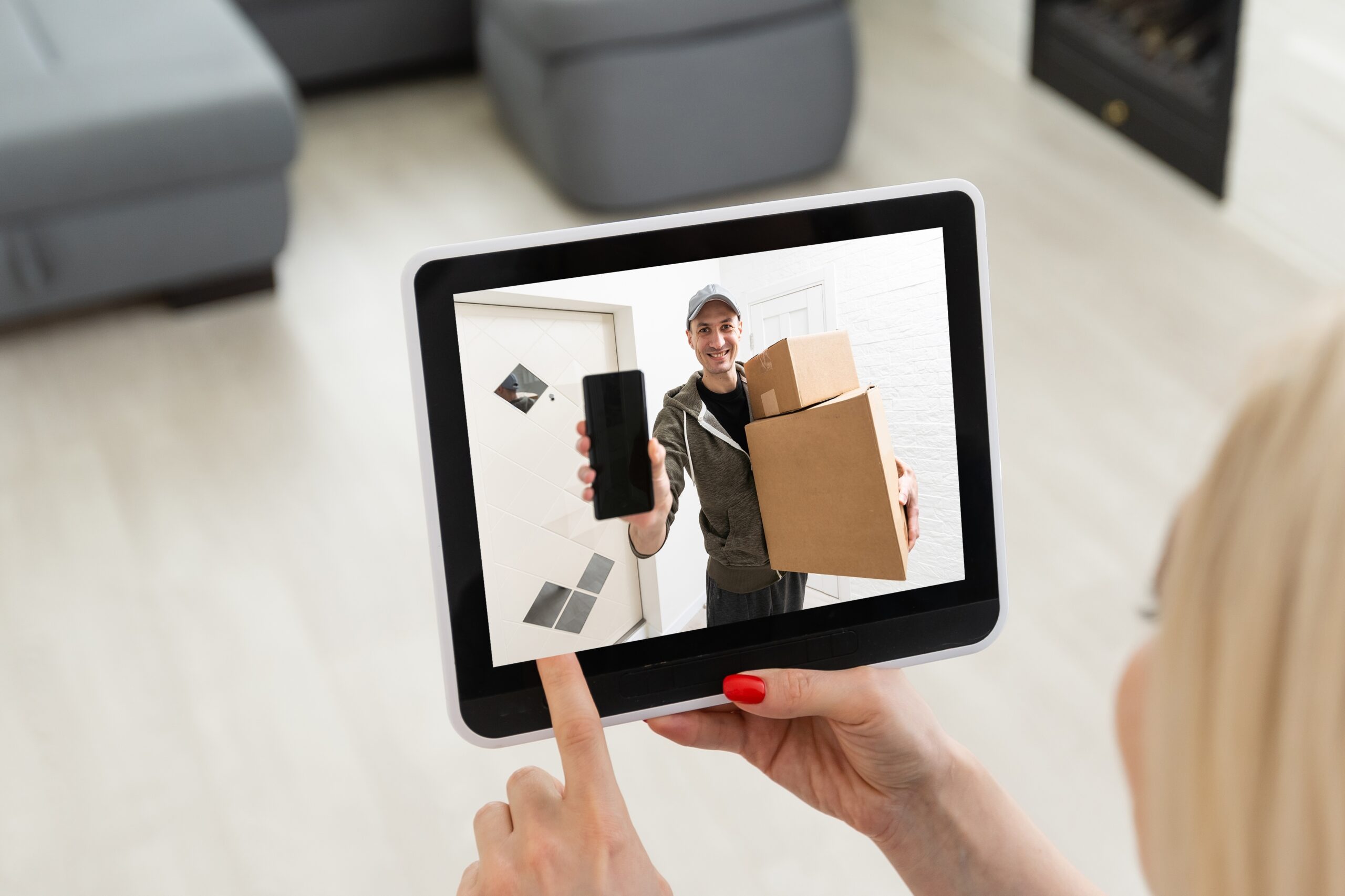 The,Delivery,Man,Rings,The,Doorbell,On,The,Monitor,Of Home
