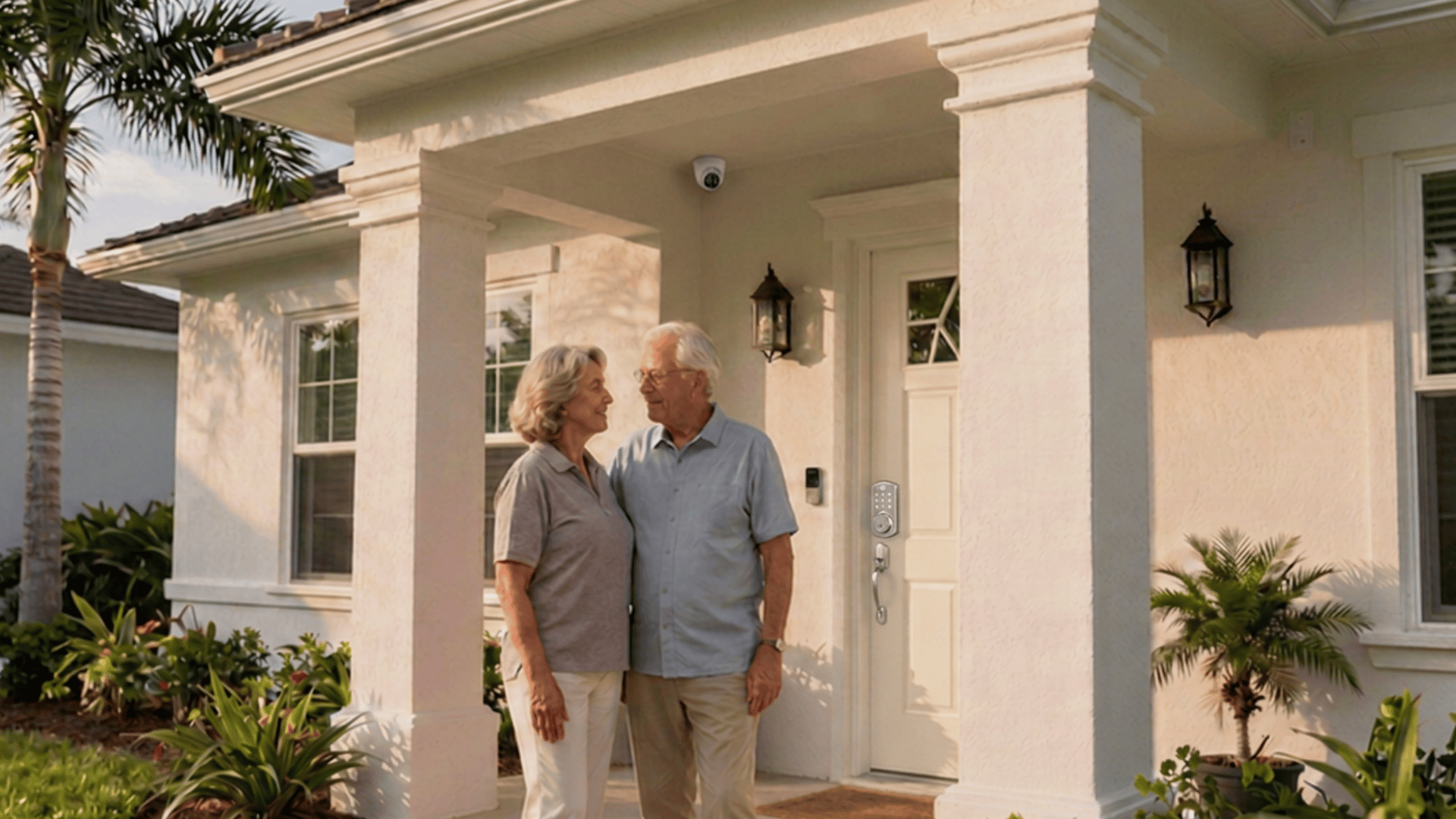 Simple home security systems protecting a Gainesville home with smart cameras, video doorbell, and smart locks